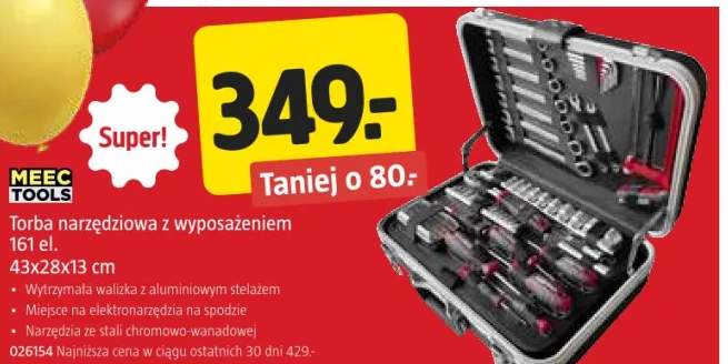 Torba narzędziowa z wyposażeniem 161 el. 43x28x13 cm