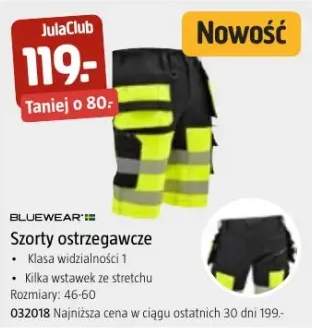 Szorty ostrzegawcze Bluewear klasa widzialności 1 rozmiary 46-60