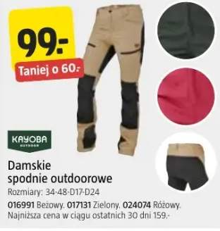 Damskie spodnie outdoorowe Kayoba różowe rozmiary 34-48-D17-D24