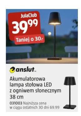 Akumulatorowa lampa stołowa LED z ogniwem słonecznym Anslut 38 cm