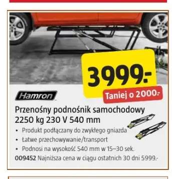Przenośny podnośnik samochodowy 2250 kg 540 mm Hamron