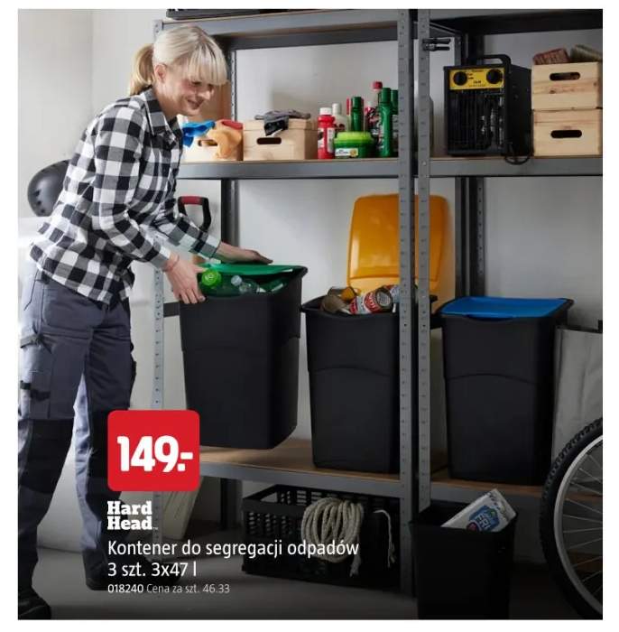 Kontener do segregacji odpadów 3-pak 3x47 l Hard Head
